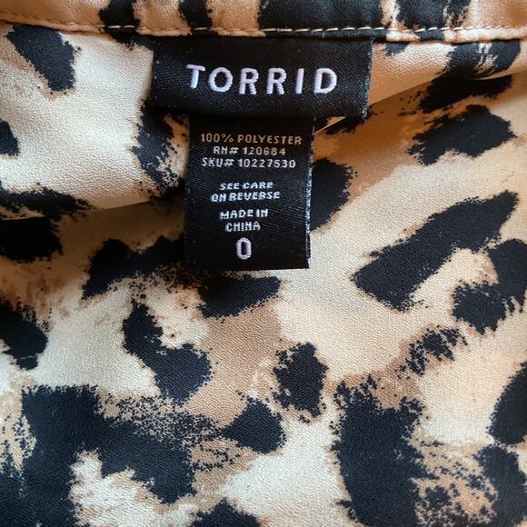 Torrid Georgette Leopard Print Long Sleeve Flap Pockets Blouse O - Picture 6 of 8